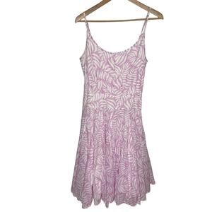 Tori Richard Womens Fit And Flare Sundress 4 Purple Leaf Print Pleated Cotton